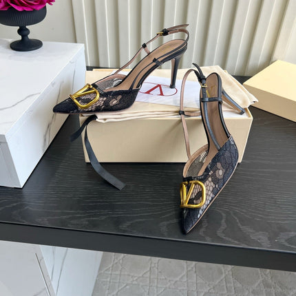 VALENTINO 26S SLINGBACKS 75 MM IN BLACK FABRIC LACE
