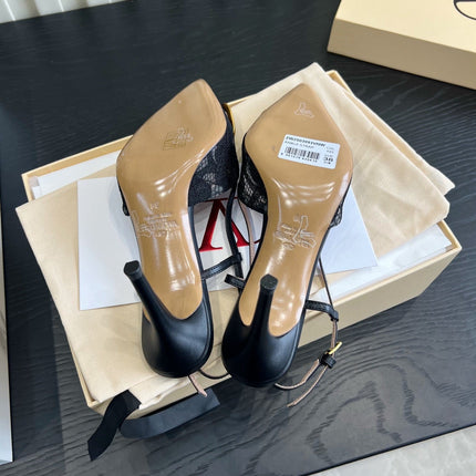 VALENTINO 26S SLINGBACKS 75 MM IN BLACK FABRIC LACE