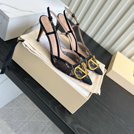 VALENTINO 26S SLINGBACKS 75 MM IN BLACK FABRIC LACE