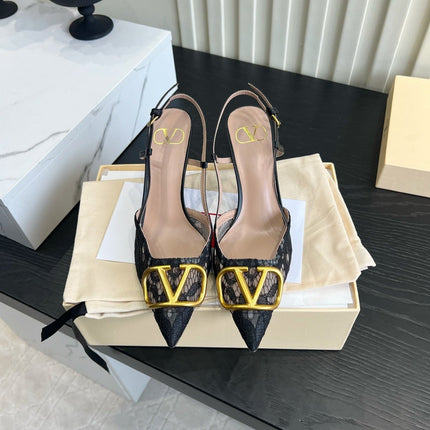 VALENTINO 26S SLINGBACKS 75 MM IN BLACK FABRIC LACE