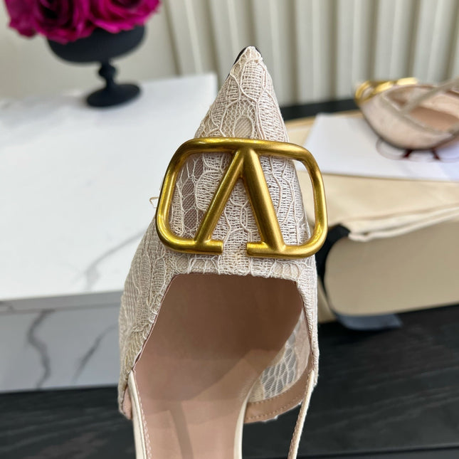 VALENTINO 26S SLINGBACKS 75 MM IN IVORY FABRIC LACE