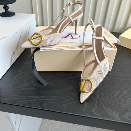 VALENTINO 26S SLINGBACKS 75 MM IN IVORY FABRIC LACE
