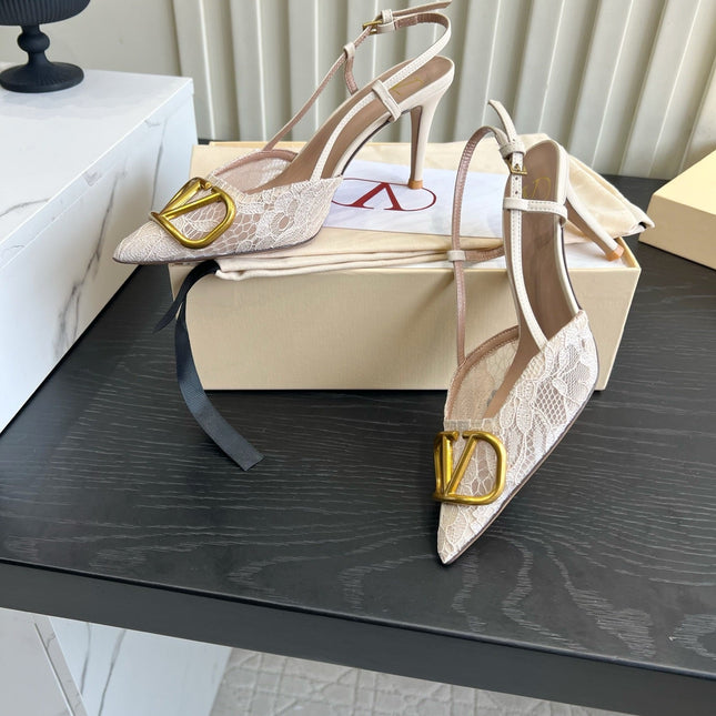 VALENTINO 26S SLINGBACKS 75 MM IN IVORY FABRIC LACE
