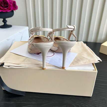 VALENTINO 26S SLINGBACKS 75 MM IN IVORY FABRIC LACE