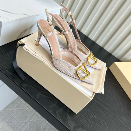 VALENTINO 26S SLINGBACKS 75 MM IN IVORY FABRIC LACE