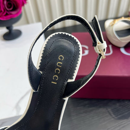 GUCCI 26S HORSEBIT GG SANDALS 105 MM IN CREAM WHITE PATENT CALFSKIN