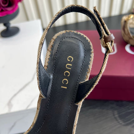 GUCCI 26S HORSEBIT GG SANDALS 105 MM IN BEIGE CANVAS
