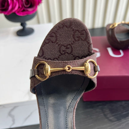 GUCCI 26S HORSEBIT GG SANDALS 105 MM IN DARK BROWN CANVAS
