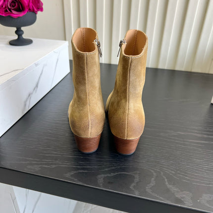 CELINE 26S ANKLE COWBOY BOOTS IN BEIGE SUEDE POINTED TOE