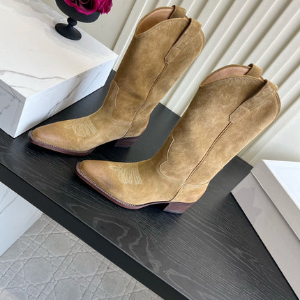 CELINE 26S COWBOY BOOTS IN BEIGE SUEDE POINTED TOE