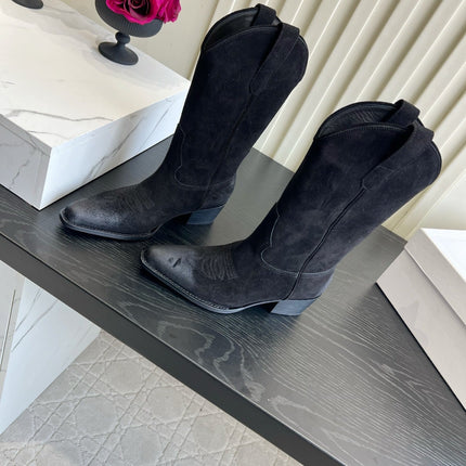 CELINE 26S COWBOY BOOTS IN BLACK SUEDE POINTED TOE