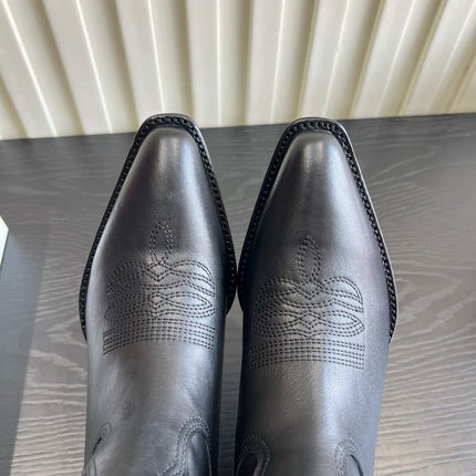 CELINE 26S COWBOY BOOTS IN BLACK CALFSKIN POINTED TOE