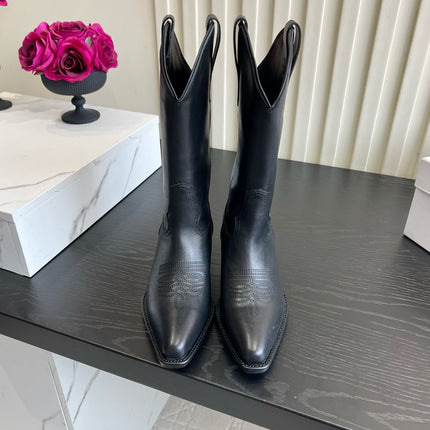 CELINE 26S COWBOY BOOTS IN BLACK CALFSKIN POINTED TOE