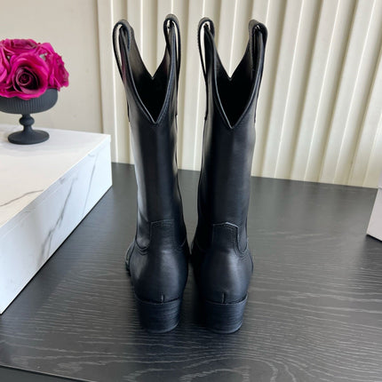 CELINE 26S COWBOY BOOTS IN BLACK CALFSKIN POINTED TOE