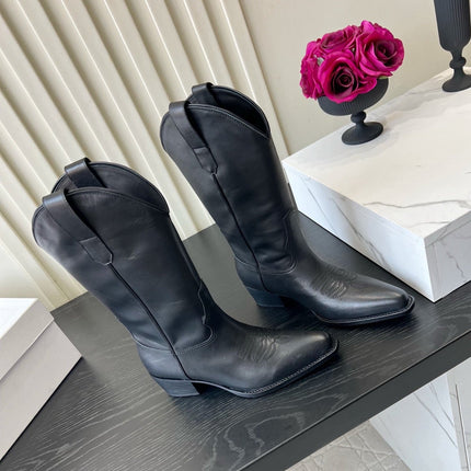 CELINE 26S COWBOY BOOTS IN BLACK CALFSKIN POINTED TOE