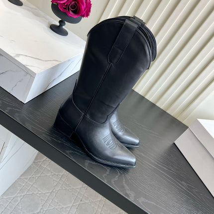 CELINE 26S COWBOY BOOTS IN BLACK CALFSKIN POINTED TOE