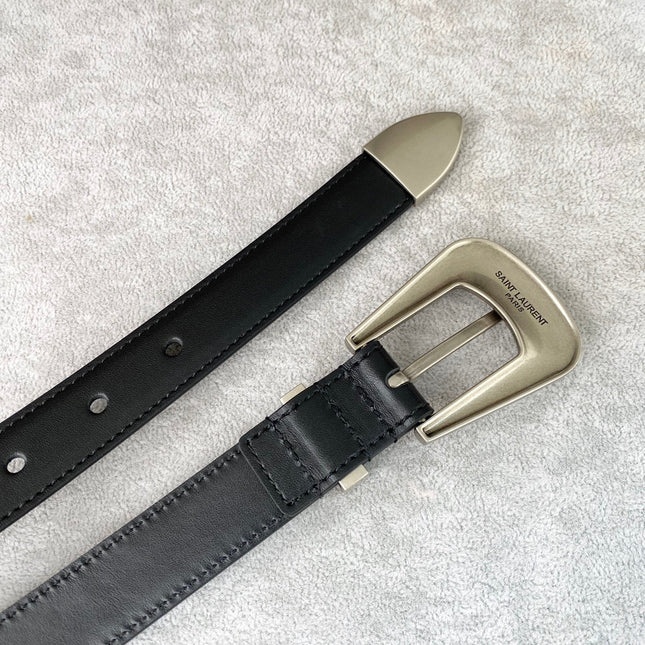 YSL 25S BELT 25 MM IN BLACK CALFSKIN 567660