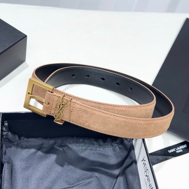YSL 25S BELT 30 MM IN CARAMEL BROWN SUEDE 586761