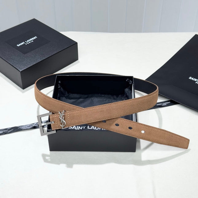 YSL 25S BELT 30 MM IN CARAMEL BROWN SUEDE 586762