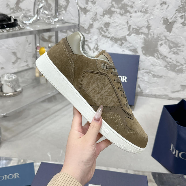 DIOR 25S B27 UPTOWN LOW-TOP SNEAKERS IN OLIVE BROWN CALFSKIN STYLE 5