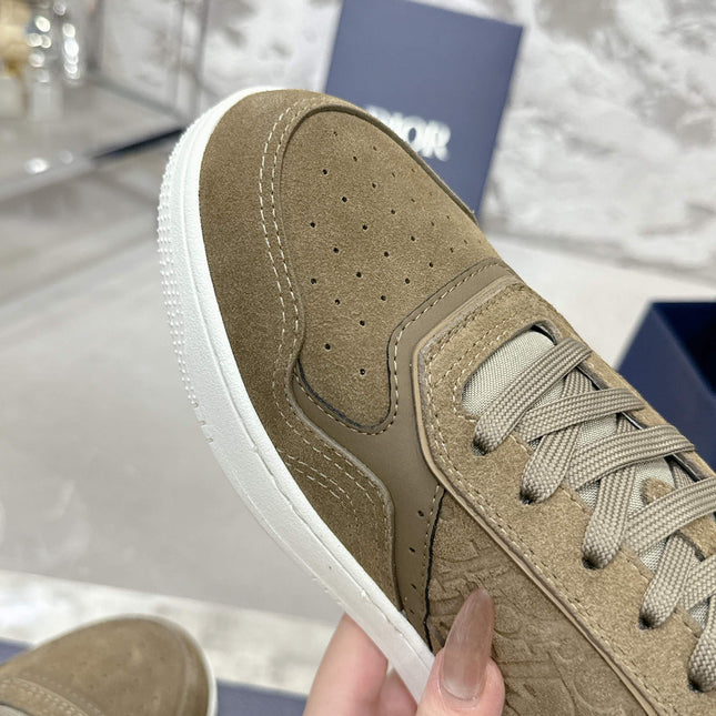 DIOR 25S B27 UPTOWN LOW-TOP SNEAKERS IN OLIVE BROWN CALFSKIN STYLE 5