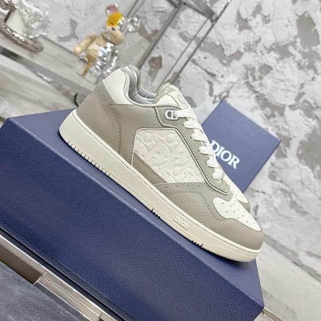 DIOR 25S B27 UPTOWN LOW-TOP SNEAKERS IN GREY MIX CREAM WHITE CALFSKIN STYLE 4