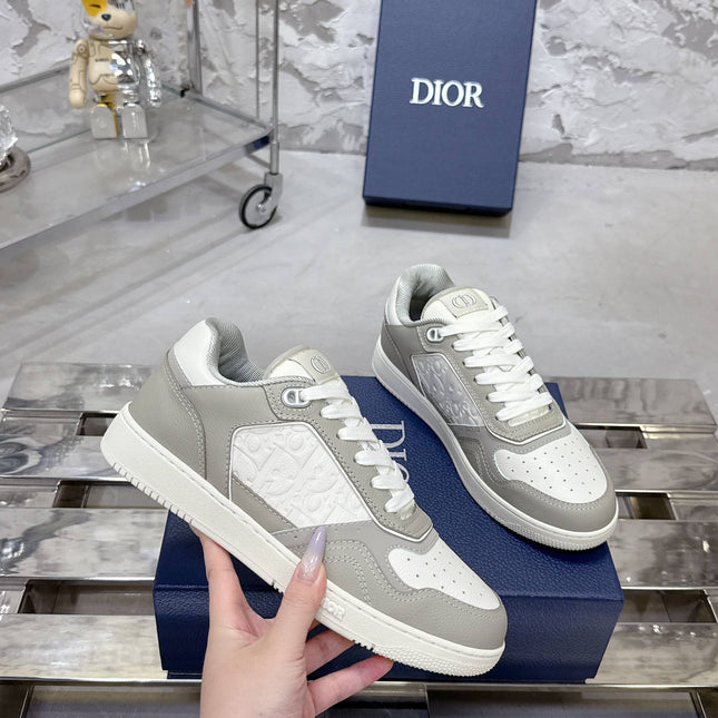 DIOR 25S B27 UPTOWN LOW-TOP SNEAKERS IN GREY MIX CREAM WHITE CALFSKIN STYLE 4