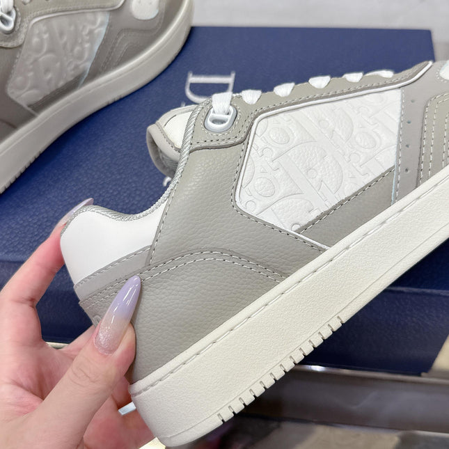 DIOR 25S B27 UPTOWN LOW-TOP SNEAKERS IN GREY MIX CREAM WHITE CALFSKIN STYLE 4