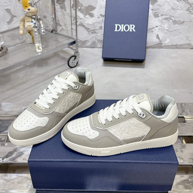 DIOR 25S B27 UPTOWN LOW-TOP SNEAKERS IN GREY MIX CREAM WHITE CALFSKIN STYLE 4