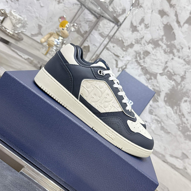 DIOR 25S B27 UPTOWN LOW-TOP SNEAKERS IN DARK BLUE MIX CREAM WHITE CALFSKIN STYLE 3