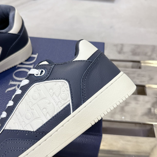 DIOR 25S B27 UPTOWN LOW-TOP SNEAKERS IN DARK BLUE MIX CREAM WHITE CALFSKIN STYLE 3