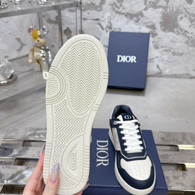 DIOR 25S B27 UPTOWN LOW-TOP SNEAKERS IN DARK BLUE MIX CREAM WHITE CALFSKIN STYLE 3