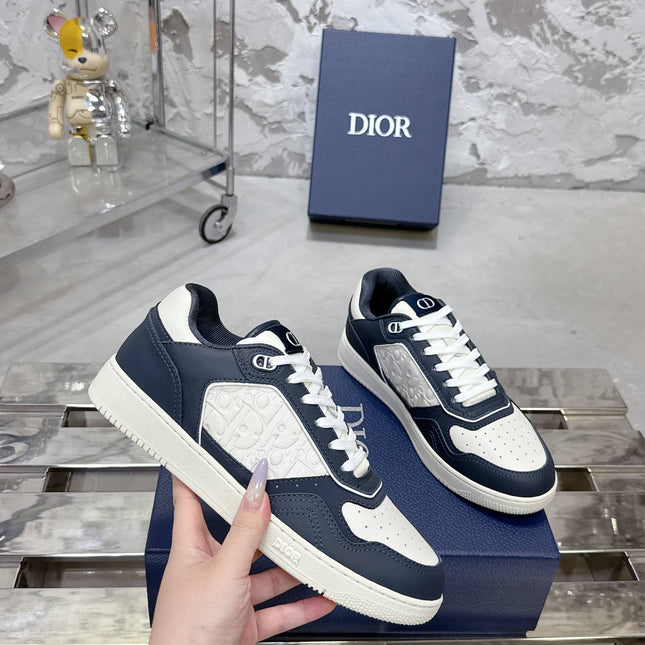 DIOR 25S B27 UPTOWN LOW-TOP SNEAKERS IN DARK BLUE MIX CREAM WHITE CALFSKIN STYLE 3