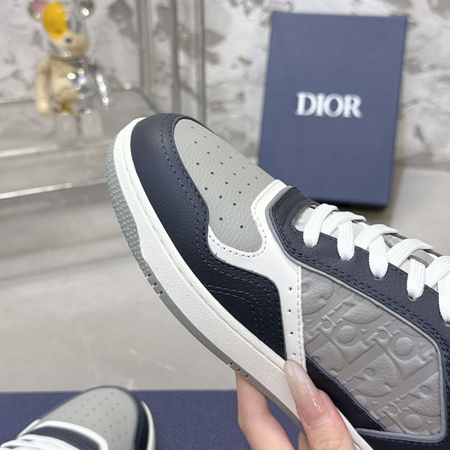 DIOR 25S B27 UPTOWN LOW-TOP SNEAKERS IN DARK BLUE MIX GREY CALFSKIN STYLE 2