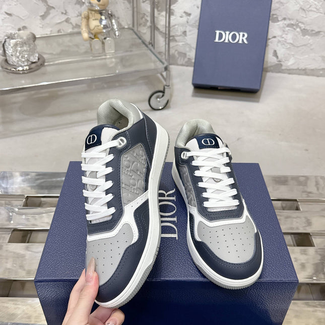 DIOR 25S B27 UPTOWN LOW-TOP SNEAKERS IN DARK BLUE MIX GREY CALFSKIN STYLE 2