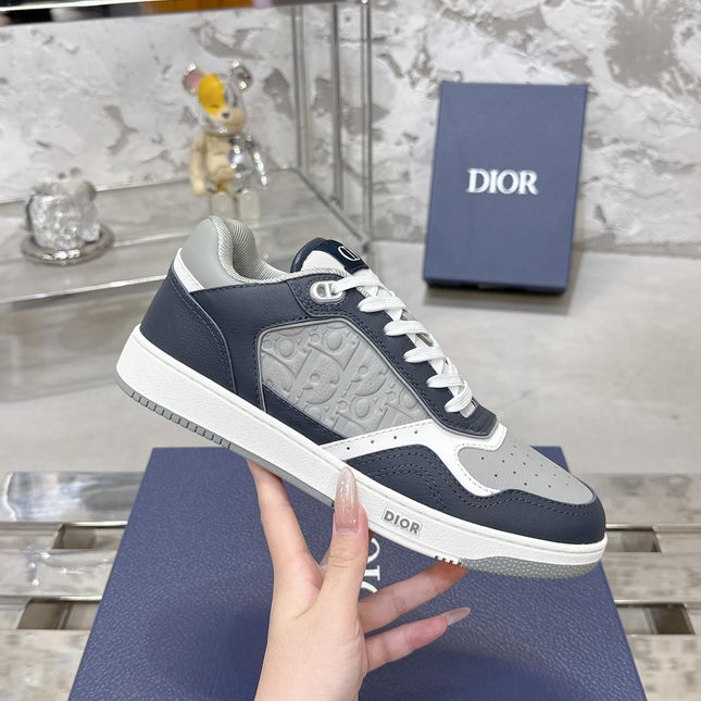 DIOR 25S B27 UPTOWN LOW-TOP SNEAKERS IN DARK BLUE MIX GREY CALFSKIN STYLE 2