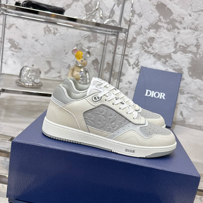 DIOR 25S B27 UPTOWN LOW-TOP SNEAKERS IN WHITE MIX GREY CALFSKIN STYLE 1