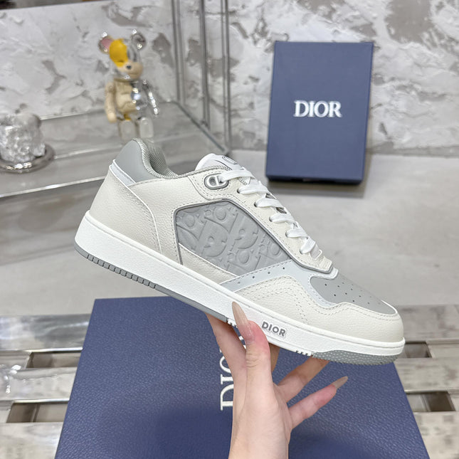 DIOR 25S B27 UPTOWN LOW-TOP SNEAKERS IN WHITE MIX GREY CALFSKIN STYLE 1