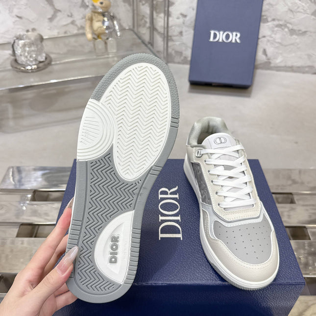 DIOR 25S B27 UPTOWN LOW-TOP SNEAKERS IN WHITE MIX GREY CALFSKIN STYLE 1