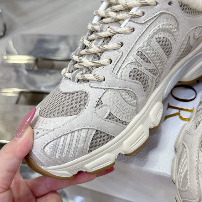 CHRONO SNEAKER IN WHITE MIX GREY LAMBSKIN AND MESH FABRIC