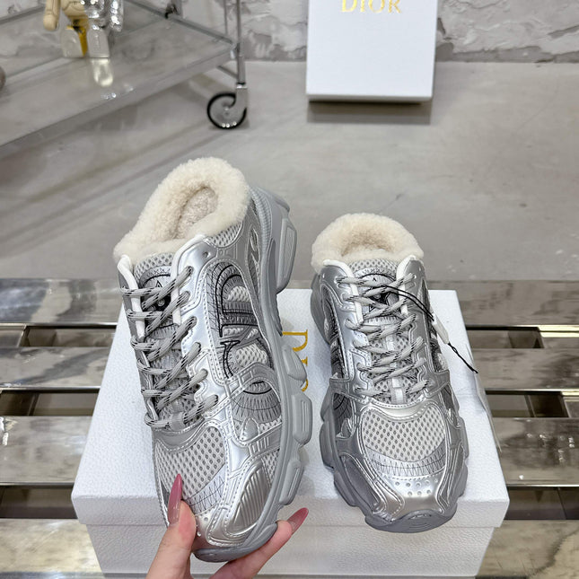 CHRONO SNEAKER IN GREY AND SILVER CALFSKIN AND MESH