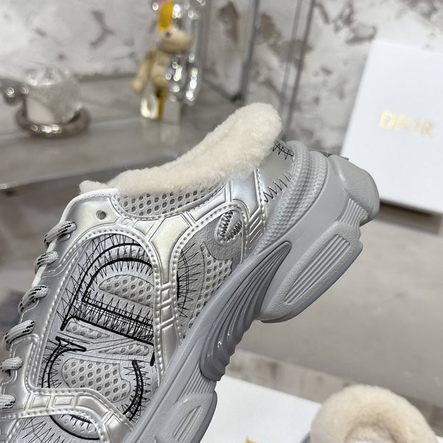 CHRONO SNEAKER IN GREY AND SILVER CALFSKIN AND MESH