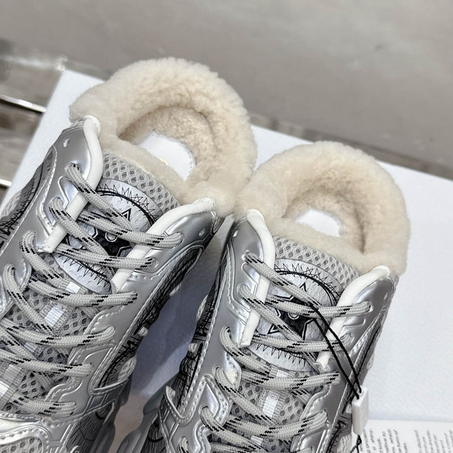 CHRONO SNEAKER IN GREY AND SILVER CALFSKIN AND MESH