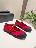 CHANEL 26S MARY JANE FLAT IN BLACK MIX RED FABRIC AND LAMBSKIN