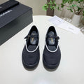 CHANEL 26S MARY JANE FLAT IN BLACK FABRIC AND LAMBSKIN
