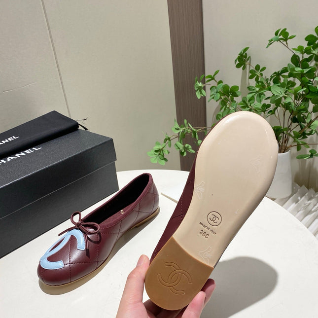 CHANEL 26S FLATS IN DARK RED LAMBSKIN WITH BOW