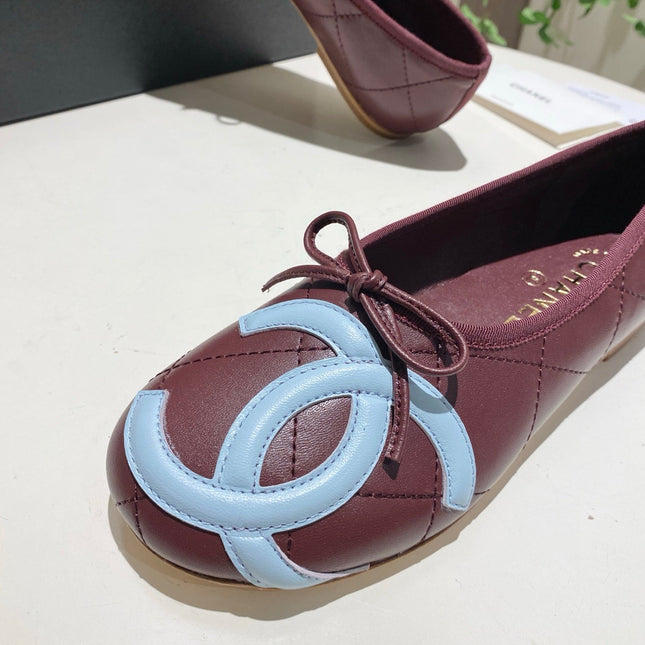 CHANEL 26S FLATS IN DARK RED LAMBSKIN WITH BOW