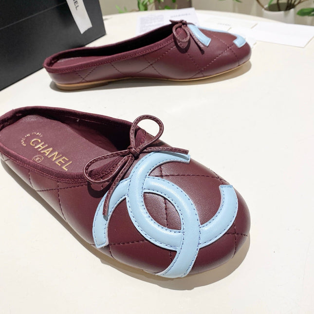 CHANEL 26S FLAT MULES IN DARK RED LAMBSKIN