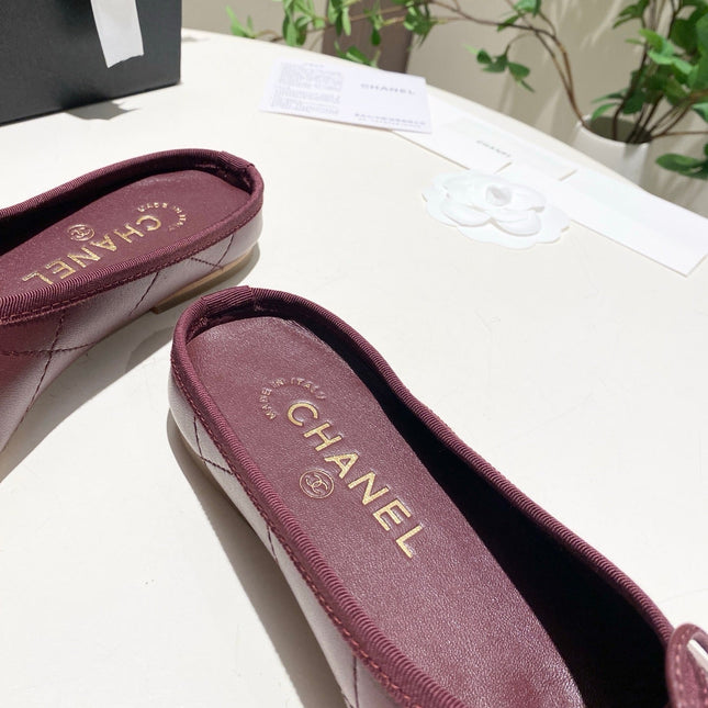CHANEL 26S FLAT MULES IN DARK RED LAMBSKIN