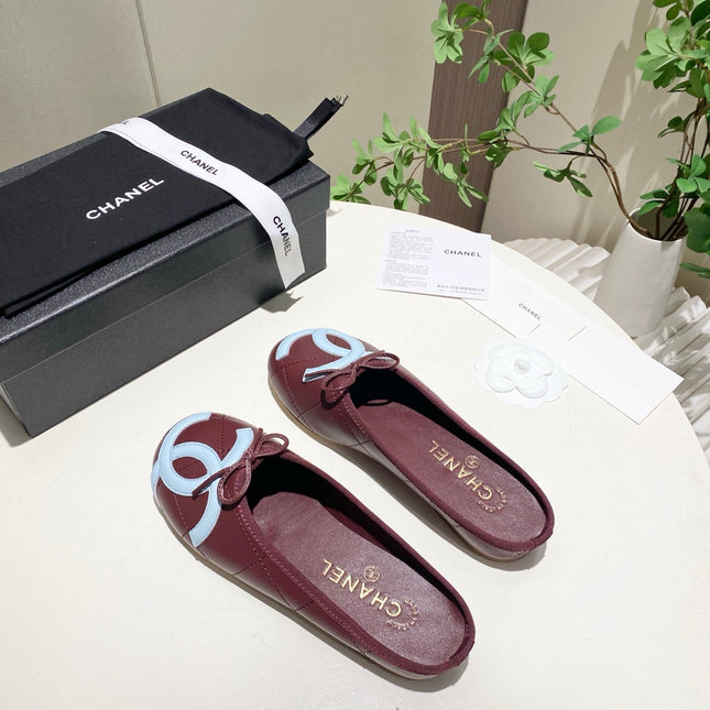 CHANEL 26S FLAT MULES IN DARK RED LAMBSKIN